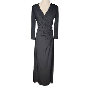 TADASHI Vtg Black Evening Gown Dress 3/4 Sleeves Petite Gown Sz S Petite